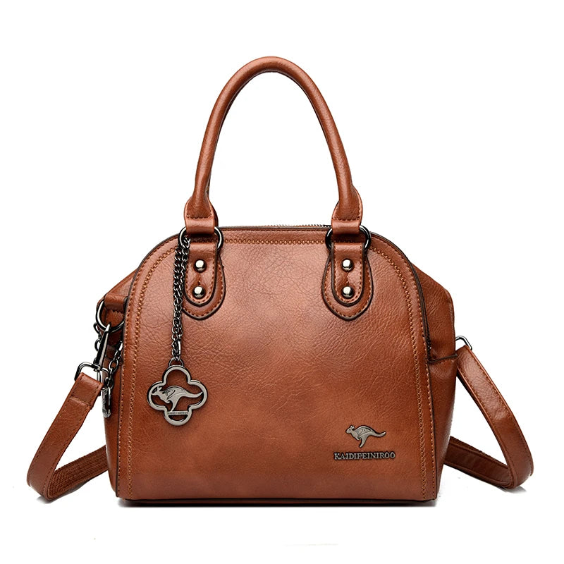 Genuine Kangaroo Brand Soft Pu Leather Hand Bag Small Handbags Women Shoulder Bags for Mother 3 Layers Tote Commuting Bag Summer