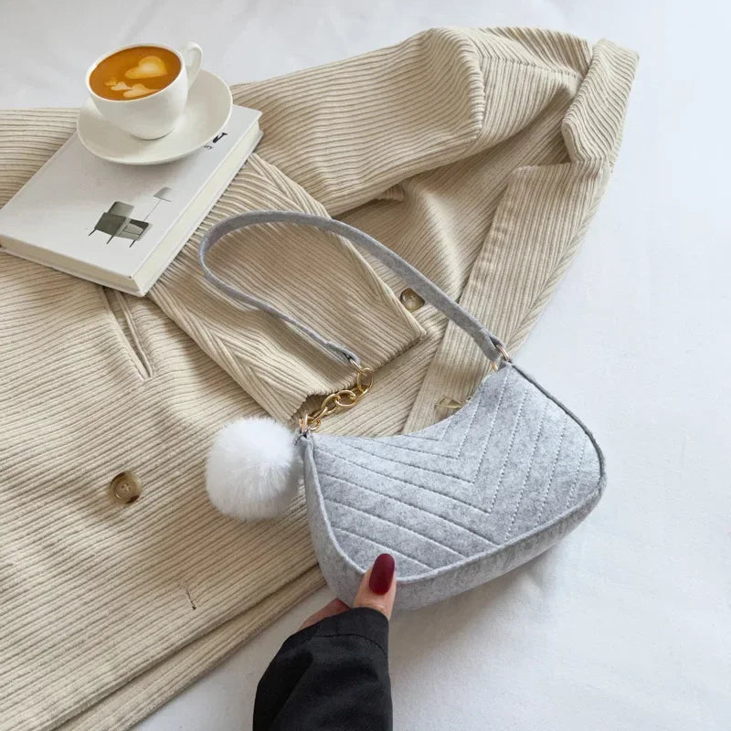 Felt Mini Shoulder Bags for Women Underarm Bags Texture Solid Color Casual Handbags Female Light Crossbody Bags