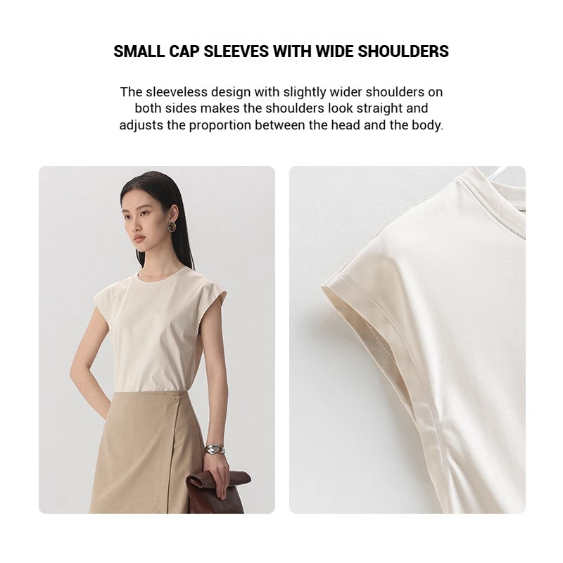 Silk Mercerized Cotton Sleeveless T-shirt Women Tank Top Silky Feeling Summer Cooling Wear O-neck Tee Vest Tops High-end