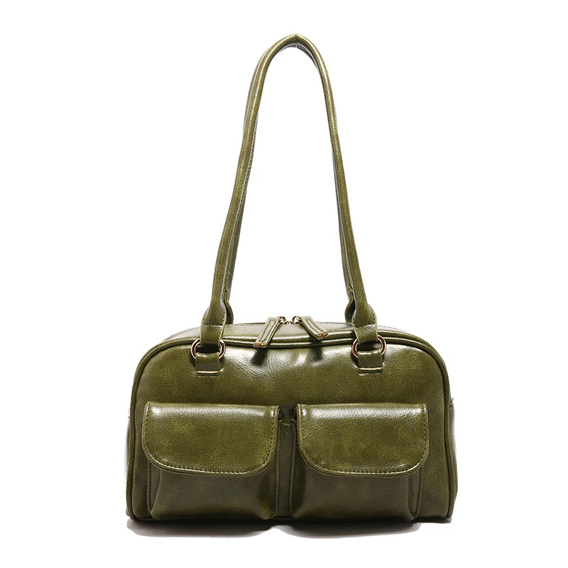 Vintage/Business Shoulder Pu Leather 2 Pocket Chic Female Underarm Bag
