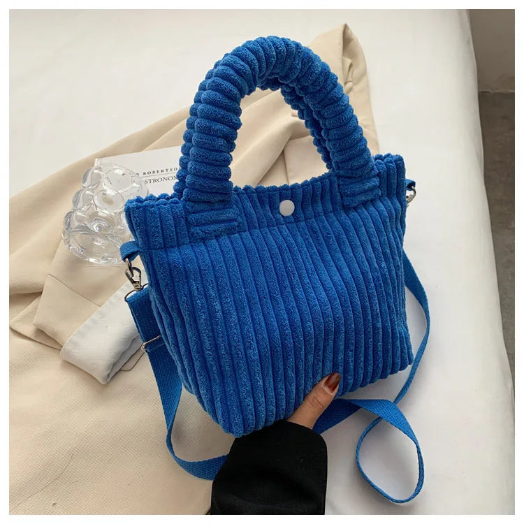 2025 Trend New Handbags Niche Versatile Bucket Shoulder Bags Fashion Corduroy Women's Bag Female Nylon Button Crossbody Bags