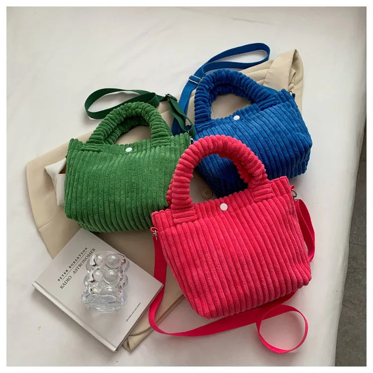 2025 Trend New Handbags Niche Versatile Bucket Shoulder Bags Fashion Corduroy Women's Bag Female Nylon Button Crossbody Bags