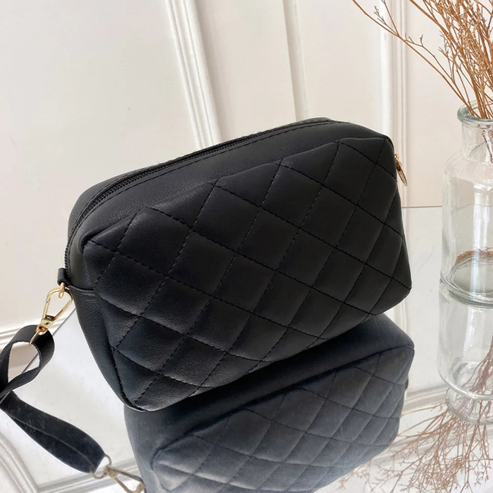 PU Lattice Fashion Women Bag Solid Color Stylish Ladies Handbags Shopping Daily Purse Embroidered Shoulder Crossbody Bag