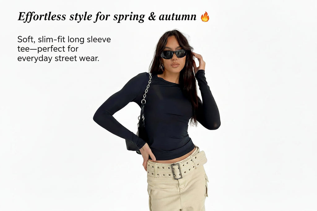Women Casual Long Sleeve Pullover Shirt |💥 Solid Slim Fit Streetwear Base Tee🙋
