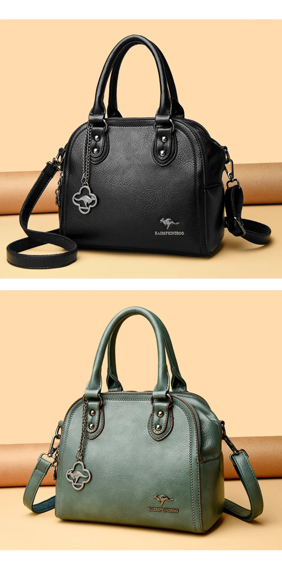 Genuine Kangaroo Brand Soft Pu Leather Hand Bag Small Handbags Women Shoulder Bags for Mother 3 Layers Tote Commuting Bag Summer