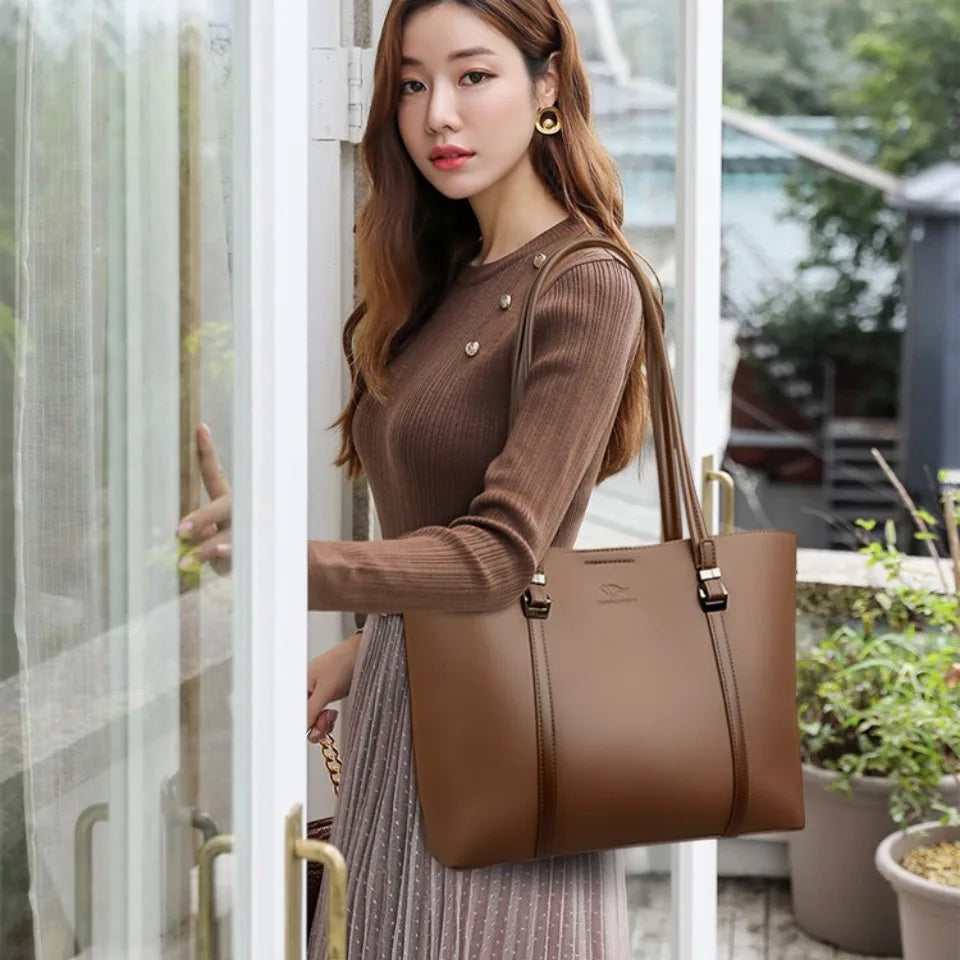 Shopping Bags for Daily Commuting Luxury Shoulder Bags High-End Pu Leather Handbags Caual Tote Hand Bags For Mother Sac New