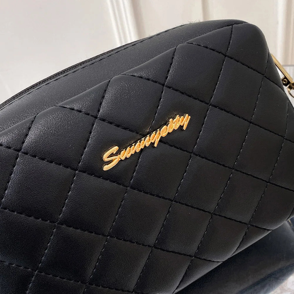 PU Lattice Fashion Women Bag Solid Color Stylish Ladies Handbags Shopping Daily Purse Embroidered Shoulder Crossbody Bag