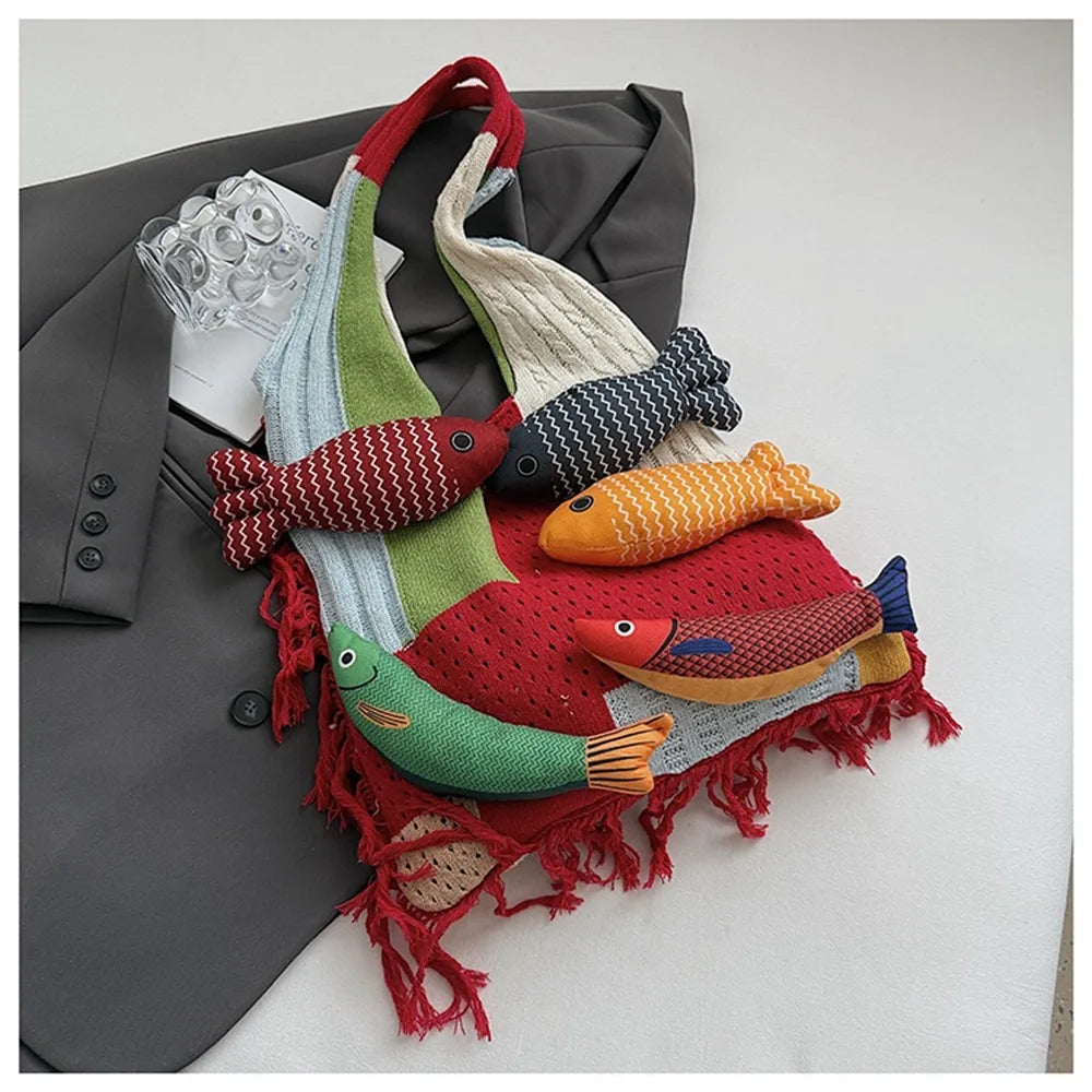 Fish Hollow Out Weave Fashion Handbag
