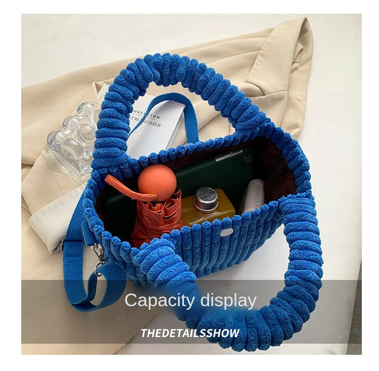 2025 Trend New Handbags Niche Versatile Bucket Shoulder Bags Fashion Corduroy Women's Bag Female Nylon Button Crossbody Bags