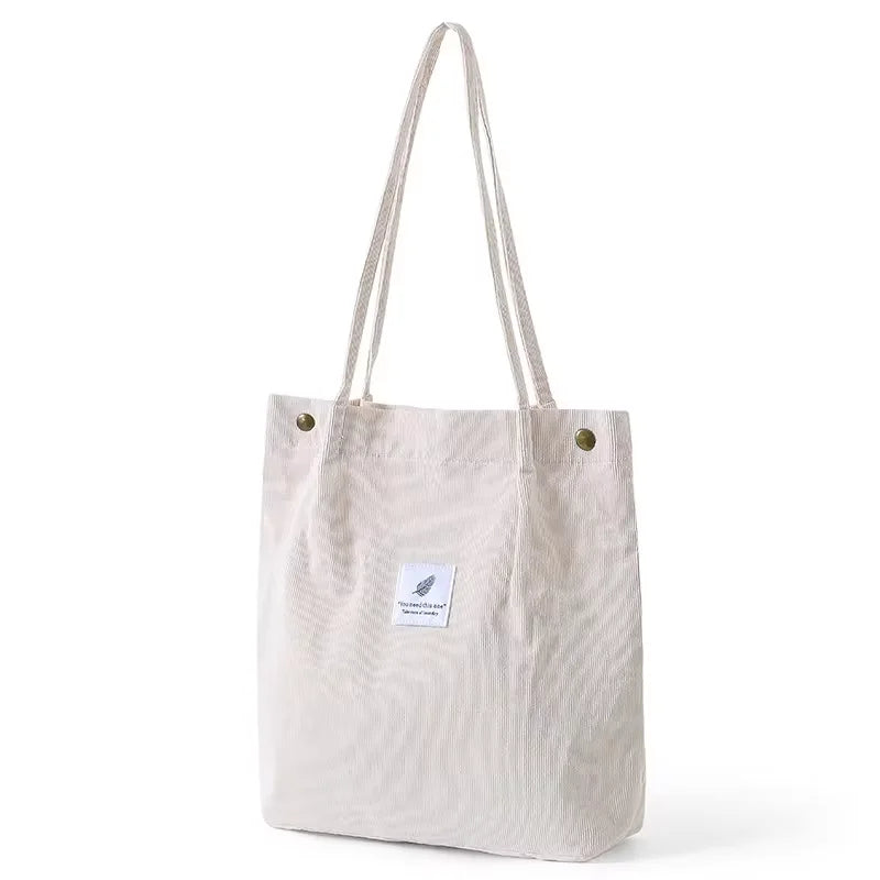 Women Corduroy Shoulder Shopping Bags Reusable Casual Outdoor Party Tote 2024 New Female Bag Handbags with Button Eco Organizer