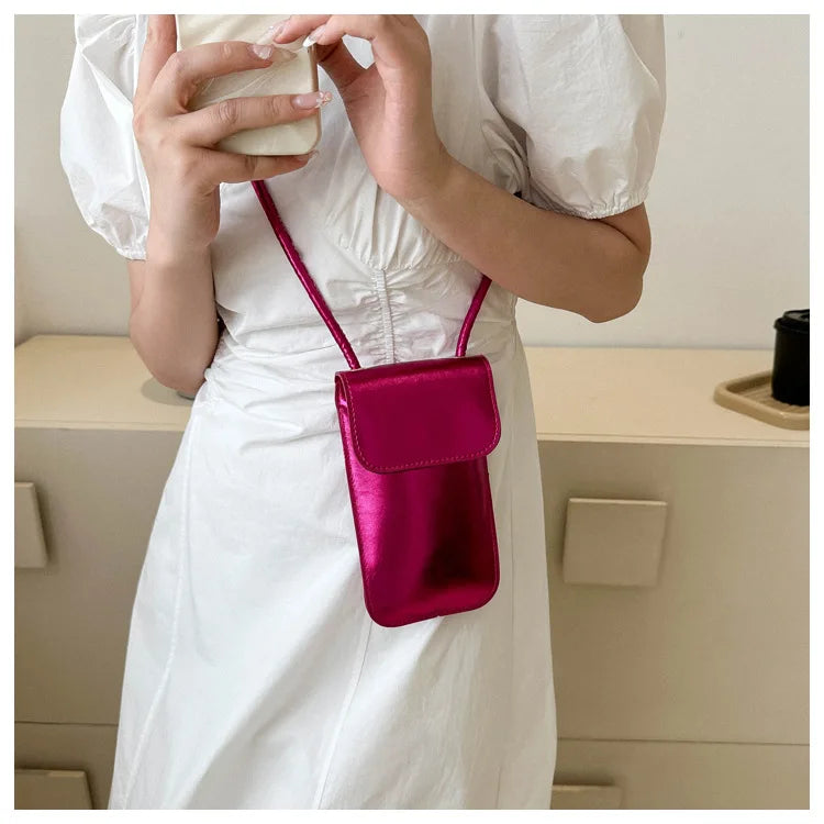 New Fashion Gold Silver Glossy Mini Bag Casual Versatile Shoulder Crossbody Bag for Women Outdoor Portable Mobile Phone Bag