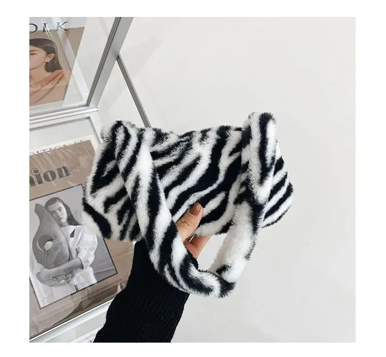 New Fluffy Totes Soft Plush Shoulder Underarm Bag Solid Color Purse Autumn Winter Handbag Women Lady Fashion Storage Pouch