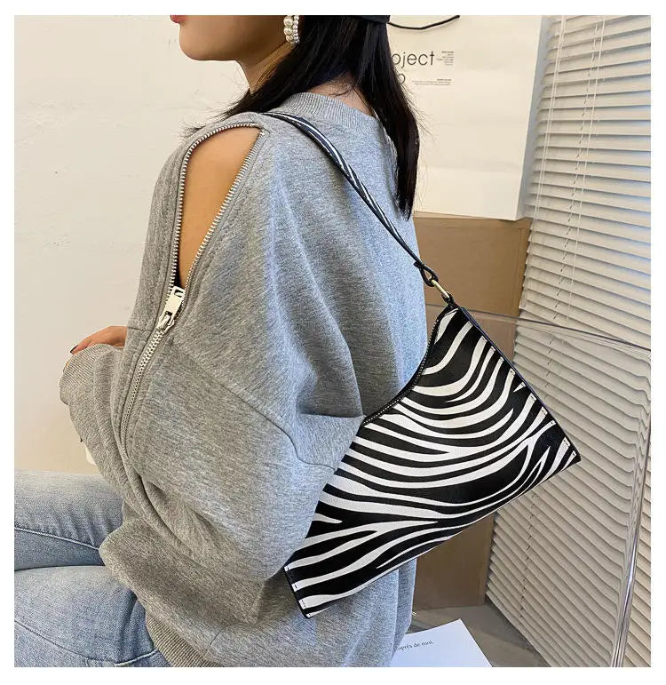 Fashion Zebra Print Women Luxury Handbag PU Simple Underarm Shoulder Bags Female Daily Design Totes Purse Pouch сумка багет