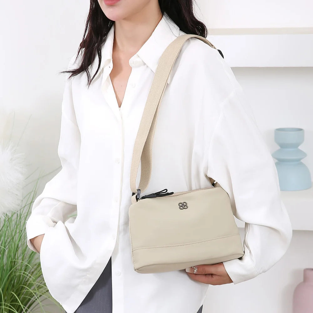 New Soft Nylon Cloth Women Shoulder Bag Multiple Pockets Casual Style Crossbody Bags Solid Color Tote Bag Girls
