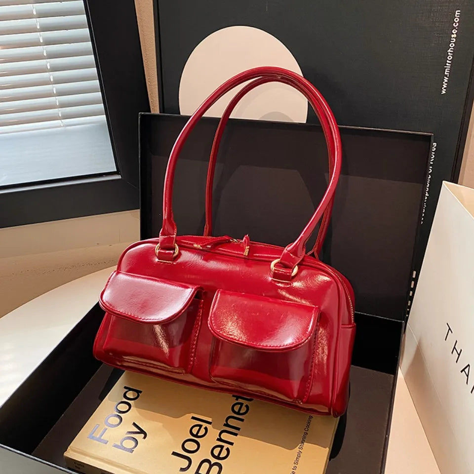 Vintage/Business Shoulder Pu Leather 2 Pocket Chic Female Underarm Bag