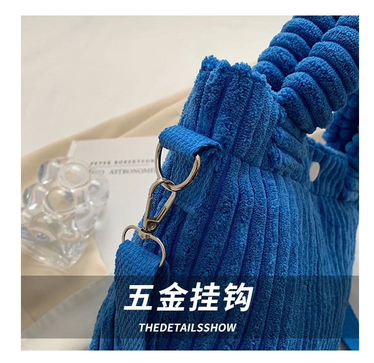 2025 Trend New Handbags Niche Versatile Bucket Shoulder Bags Fashion Corduroy Women's Bag Female Nylon Button Crossbody Bags