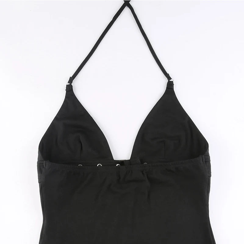 Bandage Crop Top Black Backless  Top Lace Up Cute Party Beach Summer Sweats Women Retro Basic Mini Vest Punk