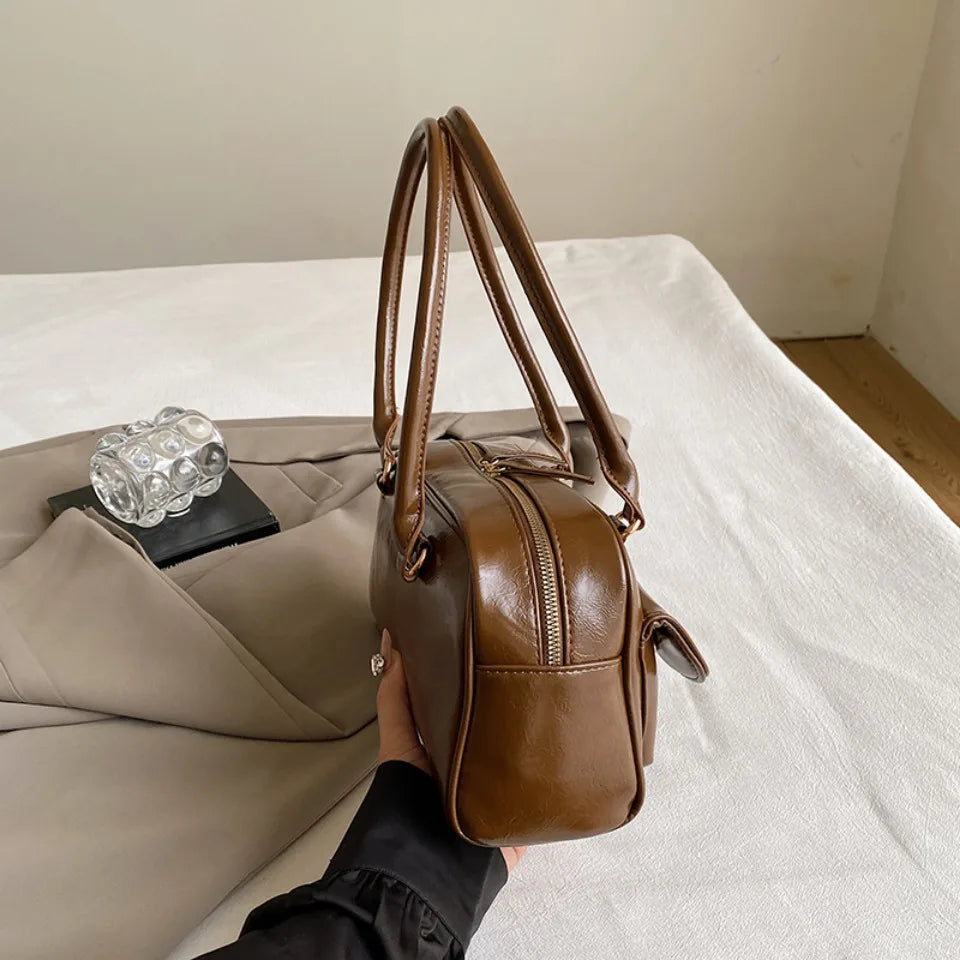 Vintage/Business Shoulder Pu Leather 2 Pocket Chic Female Underarm Bag