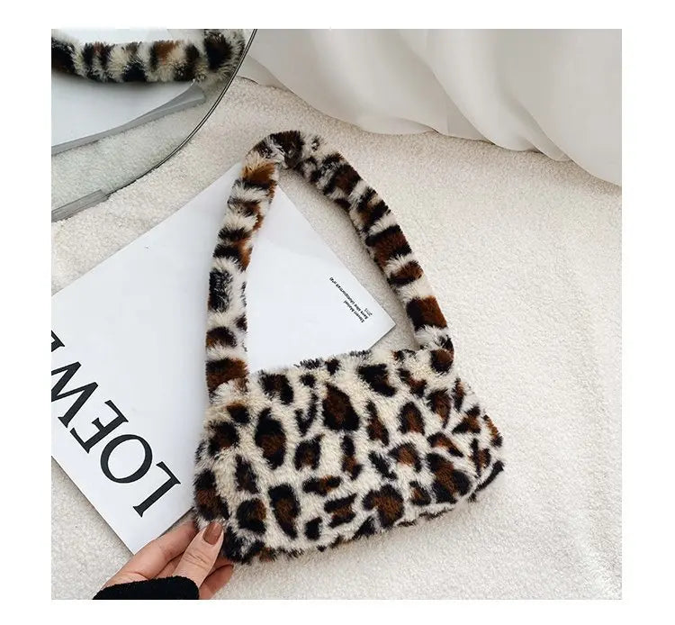 New Fluffy Totes Soft Plush Shoulder Underarm Bag Solid Color Purse Autumn Winter Handbag Women Lady Fashion Storage Pouch