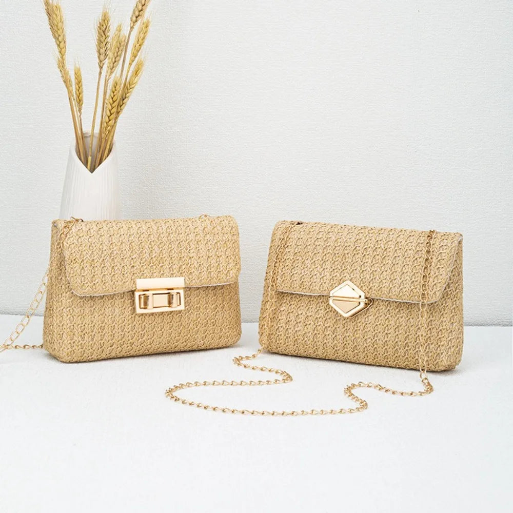 Fashion Straw Shoulder Bag Woven High Capacity Clutch Handbag Handmade Crossbody Bag Women