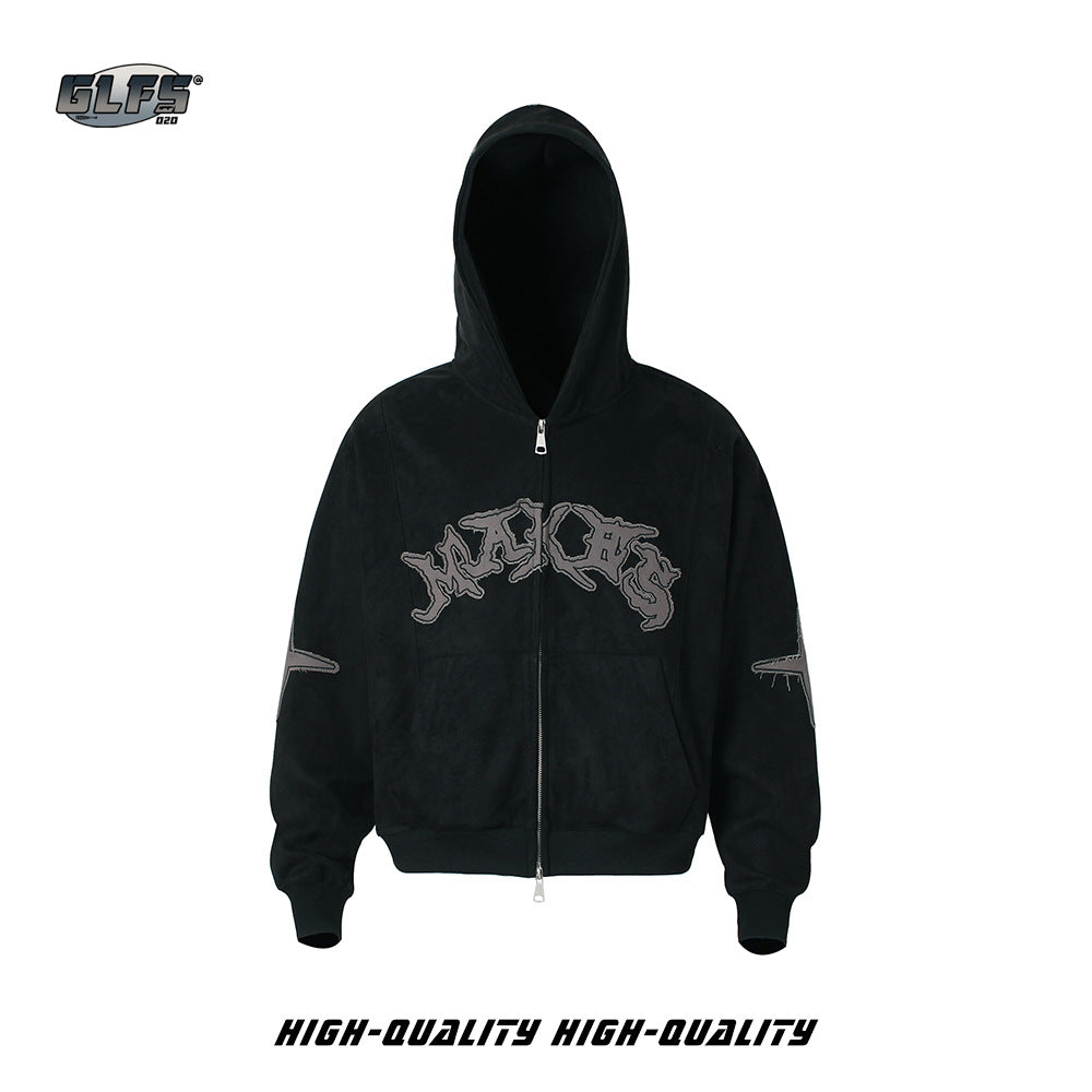 Embroidered Letter Hooded Sweatshirt