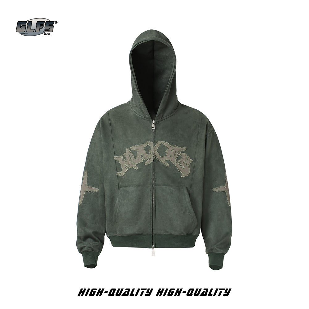 Embroidered Letter Hooded Sweatshirt