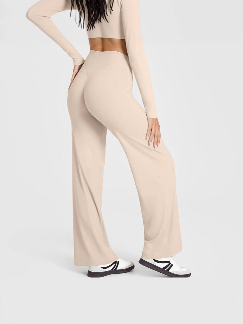 Womens Mid Waist Straight Leg Pants