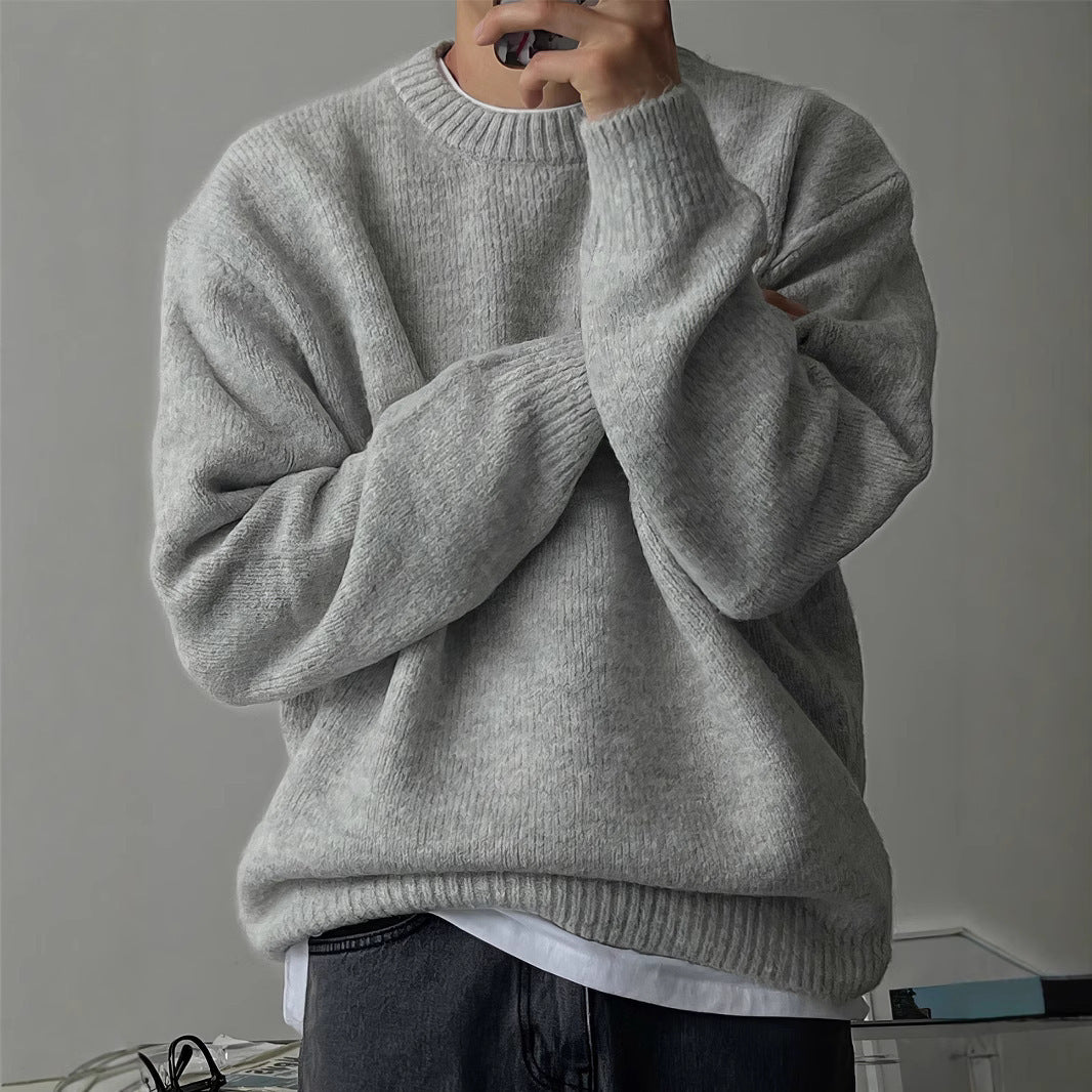 Dropped-shoulder Round-neck Knit Sweatshirt