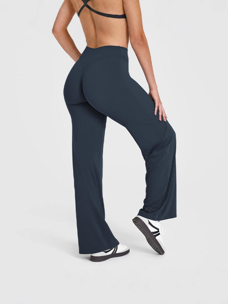 Womens Mid Waist Straight Leg Pants